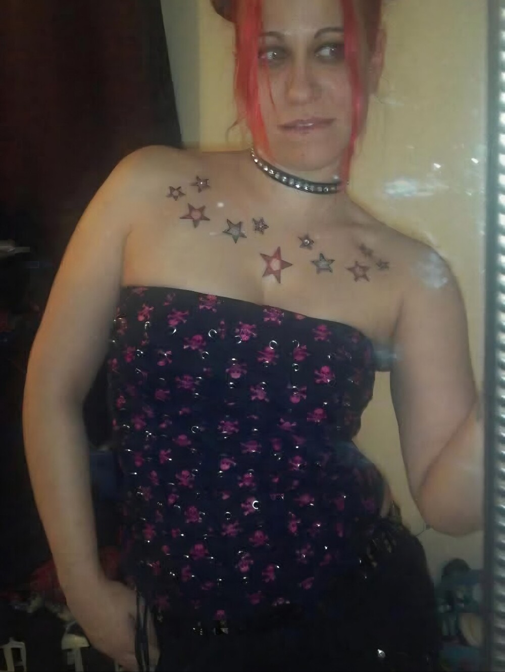 Super Rare Vintage Tripp nyc Black w/ Pink Skulls Laced Strapless Corset - S